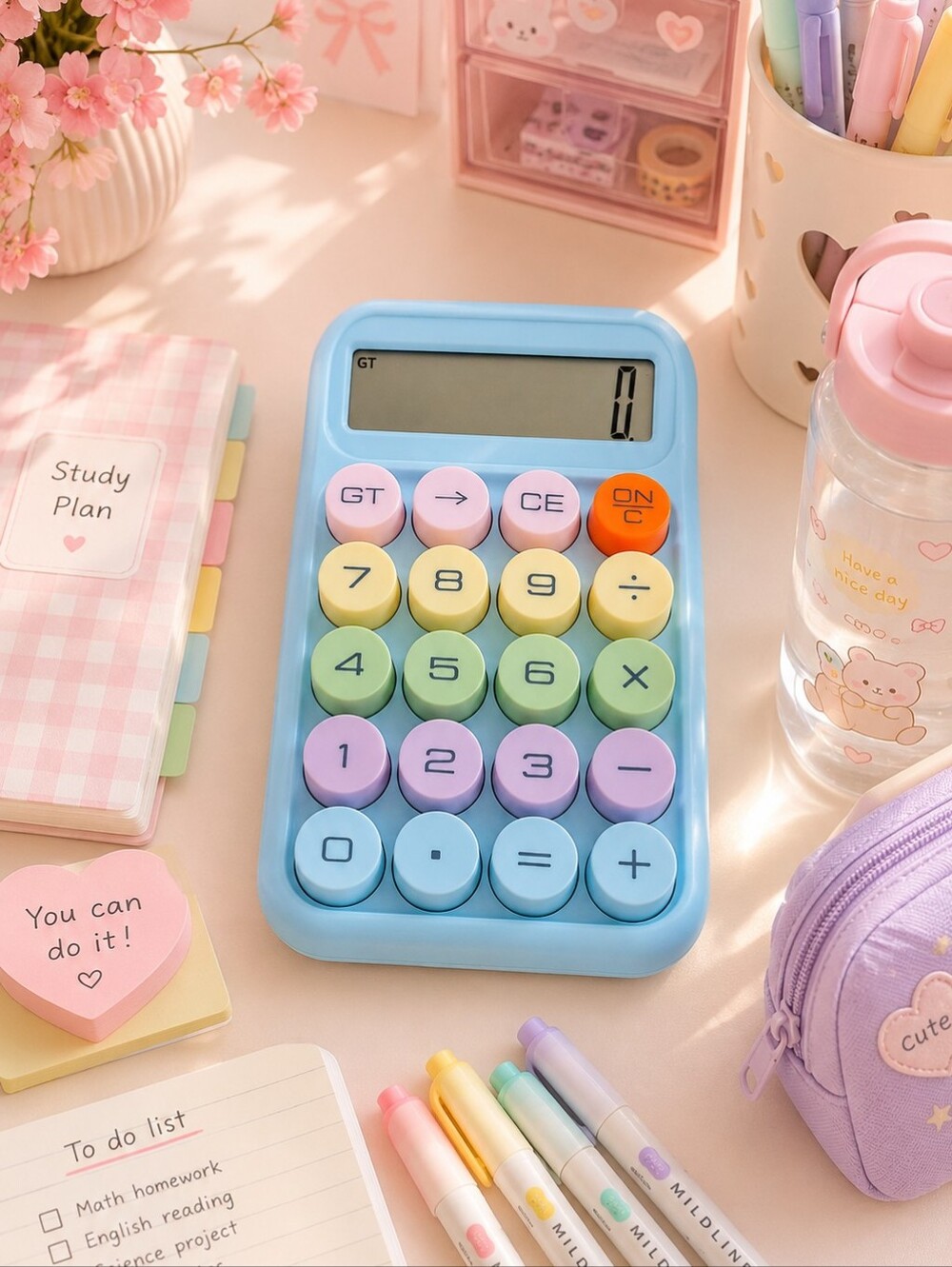 Pastel Macaron Mechanical Calculator Cute Aesthetic Desktop Office College New - Picture 6 of 8